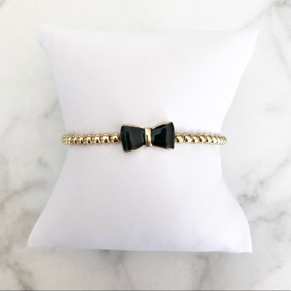 Black Enamel Beaded Bow Bracelet